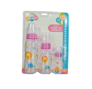 KIT COM 3 MAMADEIRAS 240 - 150 - 60ML BICO ASSIMETRICO NEWBABY 