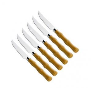 CONJUNTO COM 6 FACAS PARA CHURRASCO COM CABO PLASTICO BAMBU BASIC LYOR 