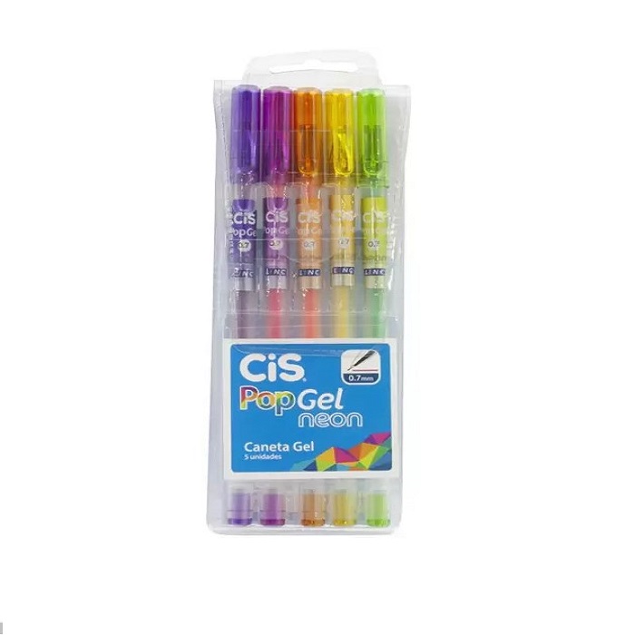 CANETA CJ POP GEL NEON E GLITER 5 COR 548700 CIS