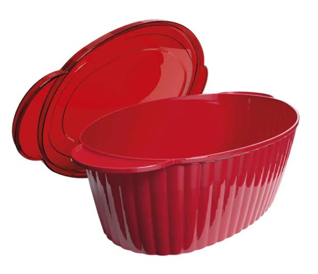 TRAVESSA OVAL CANELADA 650ML 2479NATAL VERMELHO NITRON PLAST