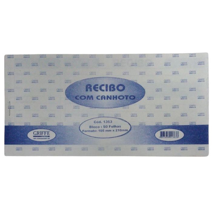 Bloco Recibo Comercial Canhoto 50fls Griffe 1363 Griffe Aruna Atacadista 5646