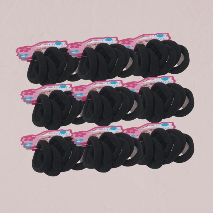 KIT AMARRADOR CABELO ELASTICO DE MEIA LISO 6UN 5.5CM PACOTE C/ 12PCS D091 PRETO BIJUNOVA UN