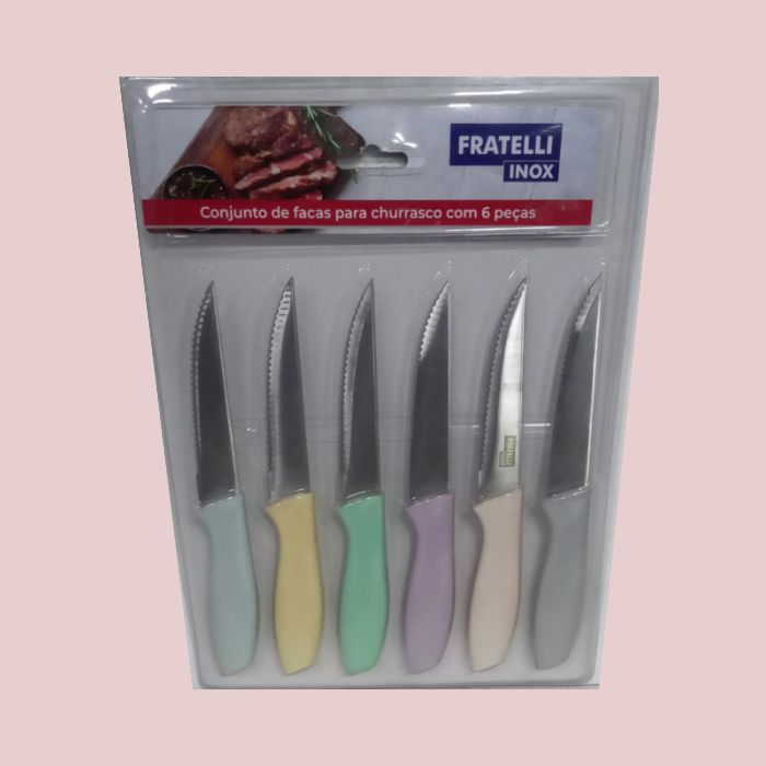 CONJUNTO FACAS CHURRASCO COLOR 6PCS UNICASA UN