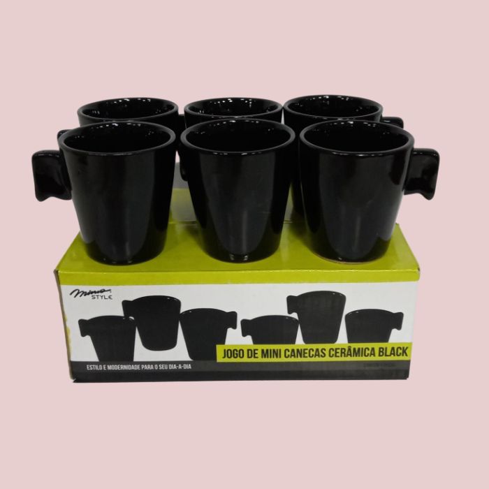 MINI CONJUNTO CANECA CER 6PCS 80ML PRETA MIMO UN