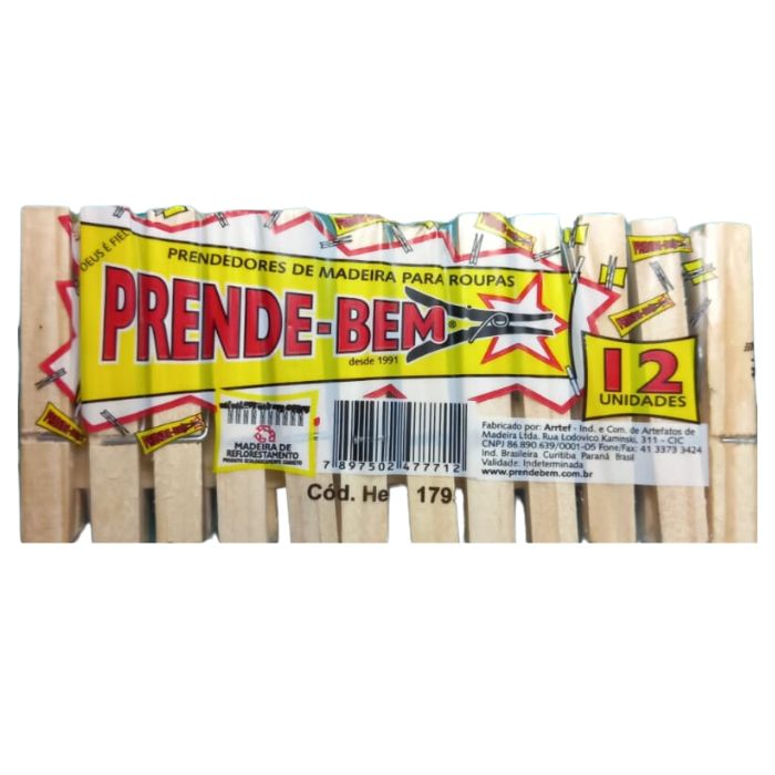 PRENDEDOR ROUPA MADEIRA TRADCIONAL 12PCS 1 PRENDE BEM UN