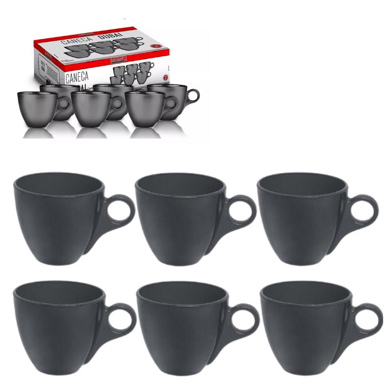 CONJUNTO CANECA VIDRO DUBAI 170ML 6PCS CANC080PT HAUSKRAFT UN