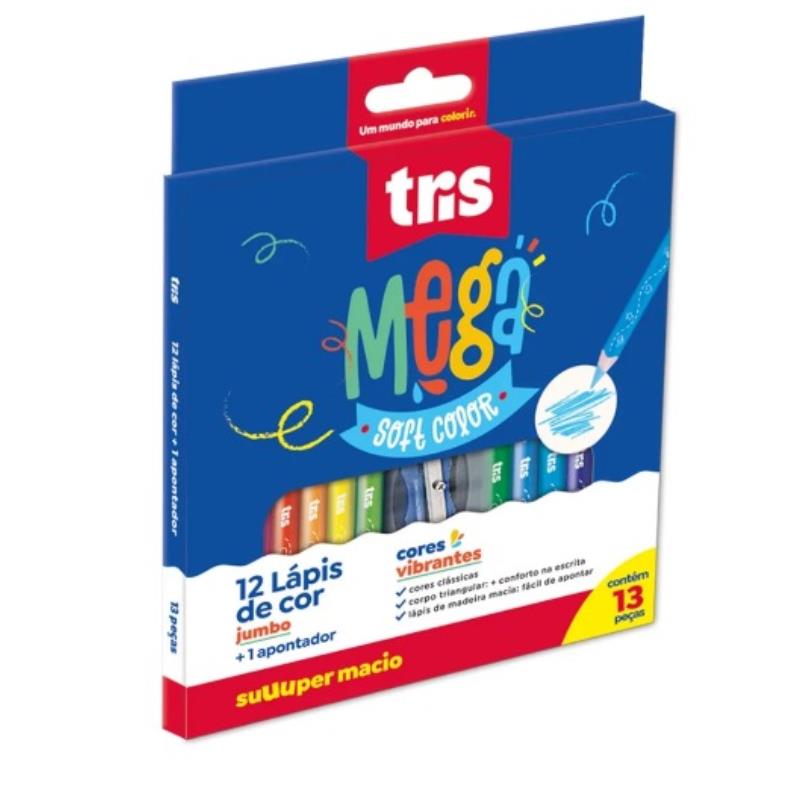 LAPIS DE COR MEGA SOFT JUMBO 12 CORES C/ APONTADOR 682341 TRIS UN